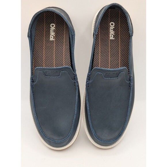 OluKai Kakaha Nia Men Navy Leather Slip On Loafer Boat Shoes NEW  Sz 12 main image 8